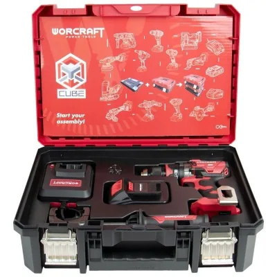 Akumuliatorinis suktuvas-gręžtuvas su kalimu WORCRAFT 20V LI-ION (XCUBE dėžė)