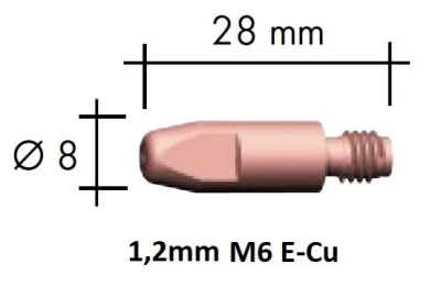 Kontaktinis antgalis E-Cu M6x28x8 1,2mm, Binzel