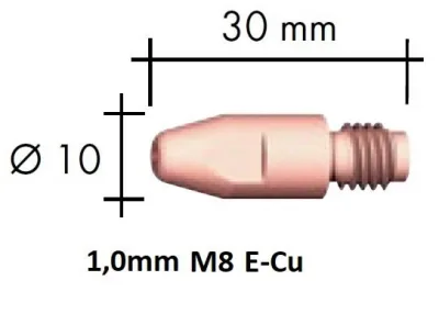Kontaktinis antgalis E-Cu M8x30x10 1,0mm, Binzel