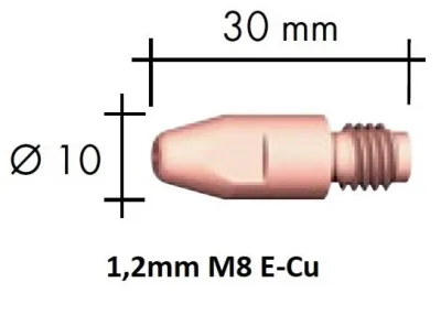 Kontaktinis antgalis E-Cu M8x30x10 1,2mm, Binzel
