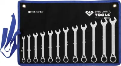 Kombinuotų terkšlinių raktų su reversu komplektas 8-19mm, 12, Brilliant Tools
