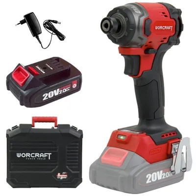 Akumuliatorinis smūginis suktuvas 1/4'' HEX WORCRAFT 20V LI-ION (plastikinė dėžė) 2.0Ah