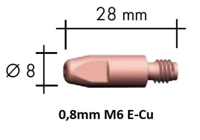 Kontaktinis antgalis E-Cu M6x28x8-0,8mm, Binzel