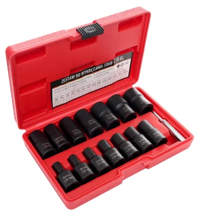 Galvučių rinkinys sugadintiems varžtams 1/2" - 15 VNT KD11793