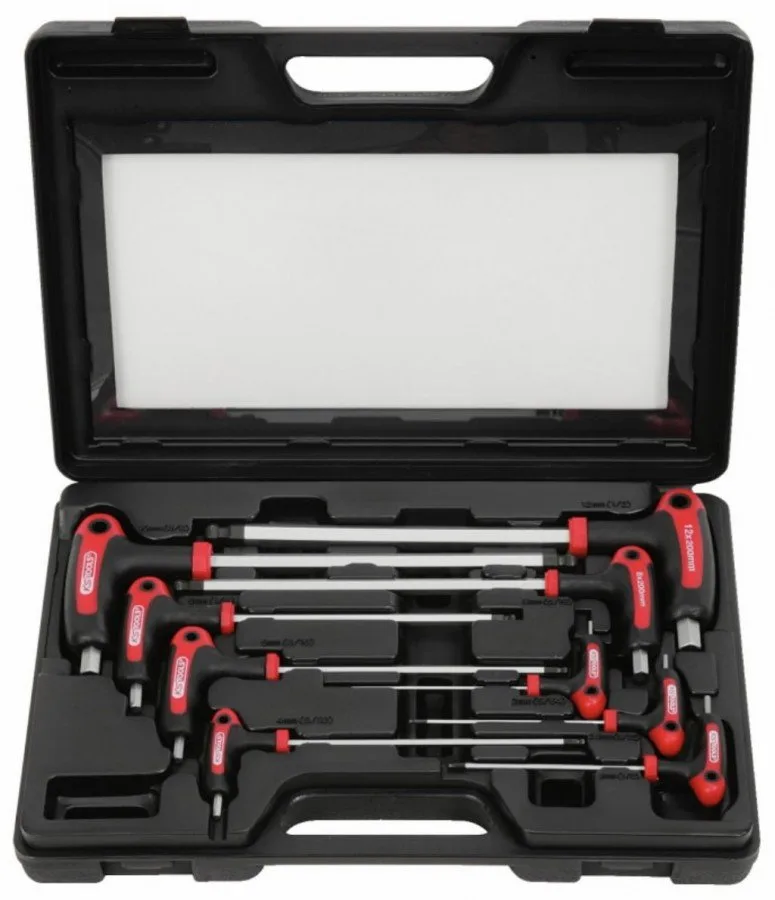 T- formos raktų komplektas, šešiakampiai HEX 2-12 mm, 9 vnt 9 osa, KS Tools