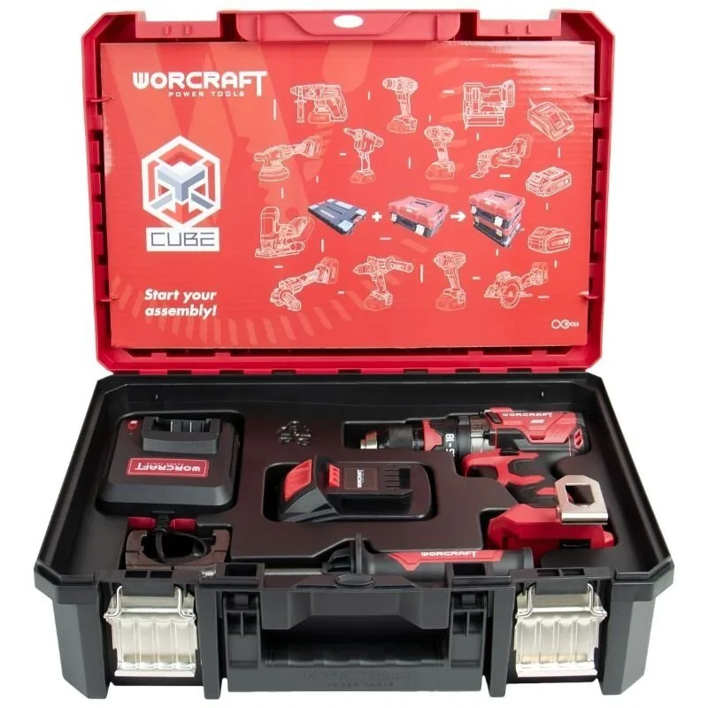 Akumuliatorinis suktuvas-gręžtuvas su kalimu WORCRAFT 20V LI-ION (XCUBE dėžė)