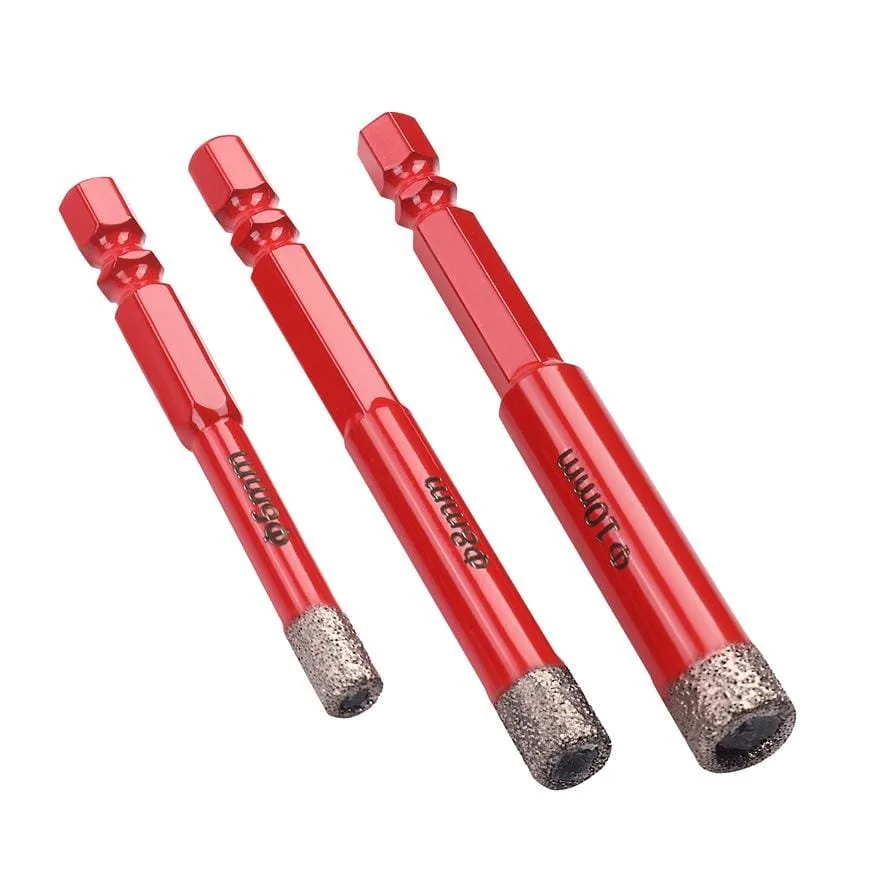Deimantinių gręžimo karūnėlių rinkinys plytelėms ir akmens masei, 3 dalių, HEX 6/8/10 mm KD12645