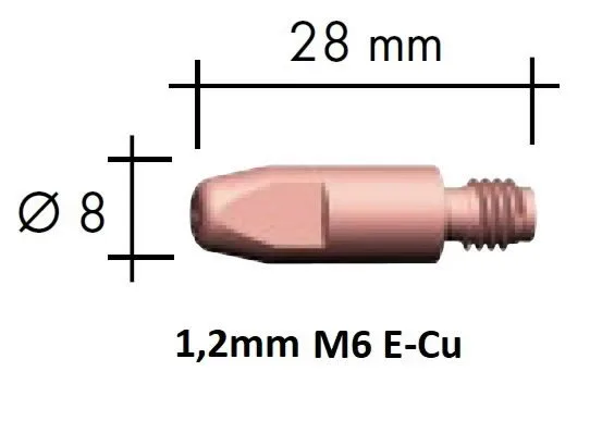 Kontaktinis antgalis E-Cu M6x28x8 1,2mm, Binzel