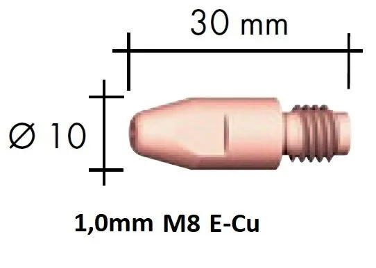 Kontaktinis antgalis E-Cu M8x30x10 1,0mm, Binzel