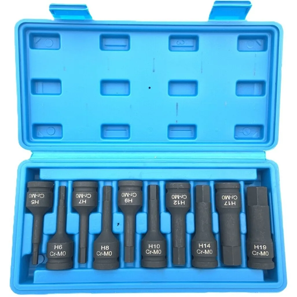 1/2" Prailgintų smūginių galvučių su antgaliais rinkinys (HEX) 10vnt.