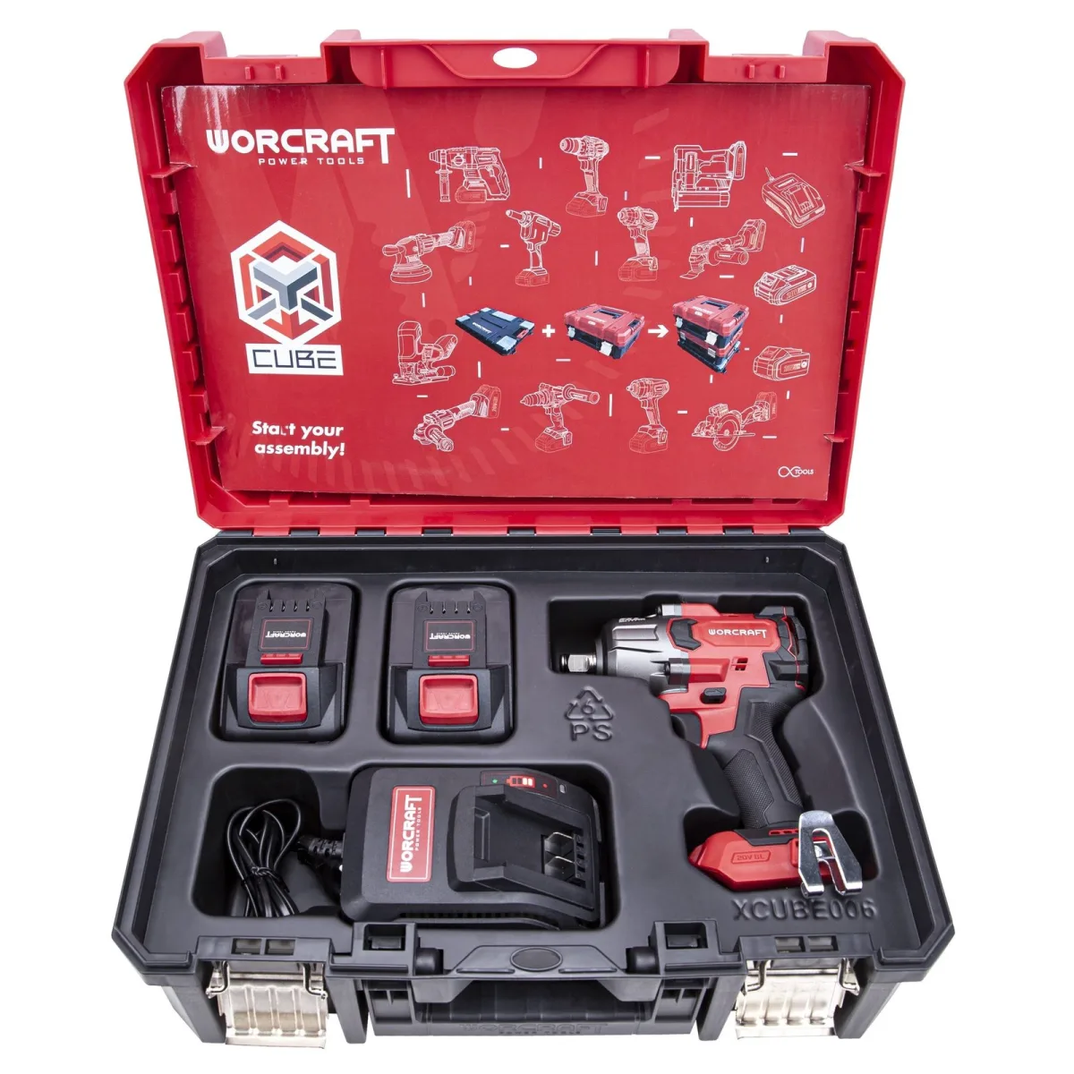 Akumuliatorinis smūginis veržliasukis 1/2'' 850nm WORCRAFT 20V LI-ION (XCUBE dėžė)