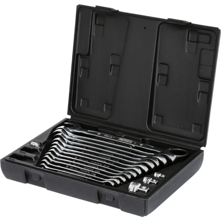 Kombinuotų terkšlinių raktų komplektas su adapteriais 16vnt, KS Tools