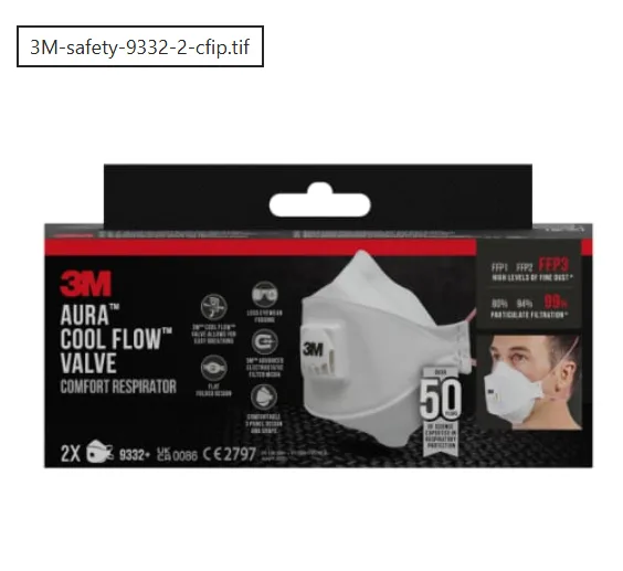 Respiratorius su iškvėpimo vožtuvu Aura 9322+, retail pack FFP2, 3M