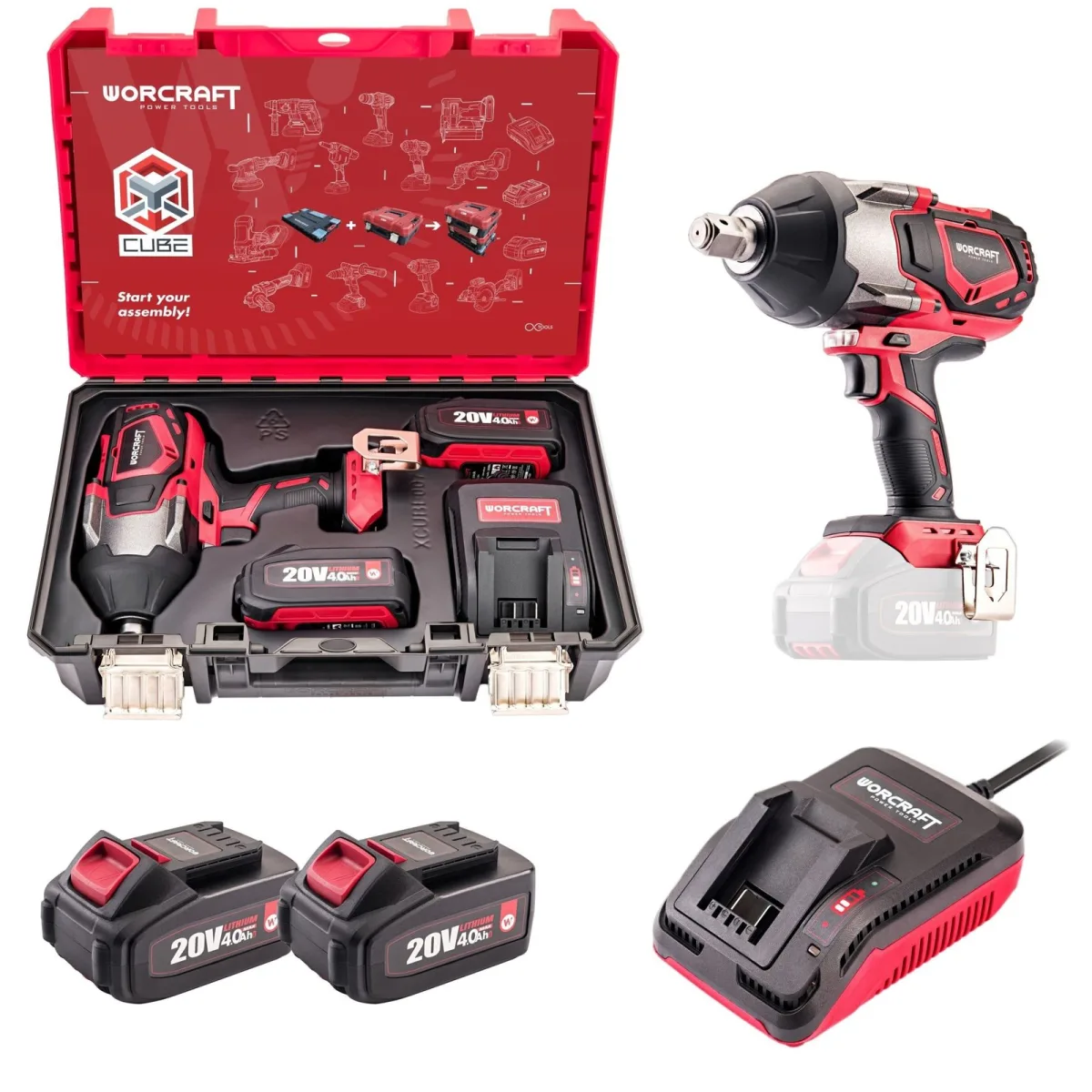 Akumuliatorinis smūginis veržliasukis 3/4'' 1800nm WORCRAFT 20V LI-ION (XCUBE dėžė)