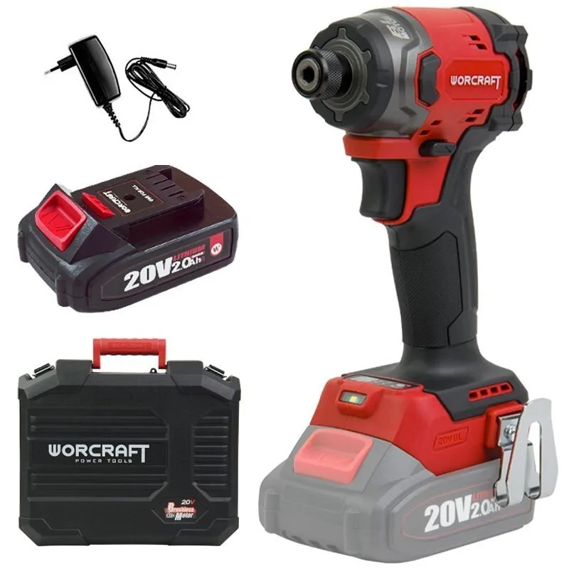 Akumuliatorinis smūginis suktuvas 1/4'' HEX WORCRAFT 20V LI-ION (plastikinė dėžė) 2.0Ah