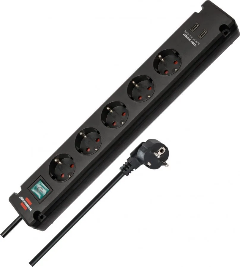 Bremounta 5-Way Power Strip with 2× USB-C, Switch, 3 m Cable white, Brennenstuhl
