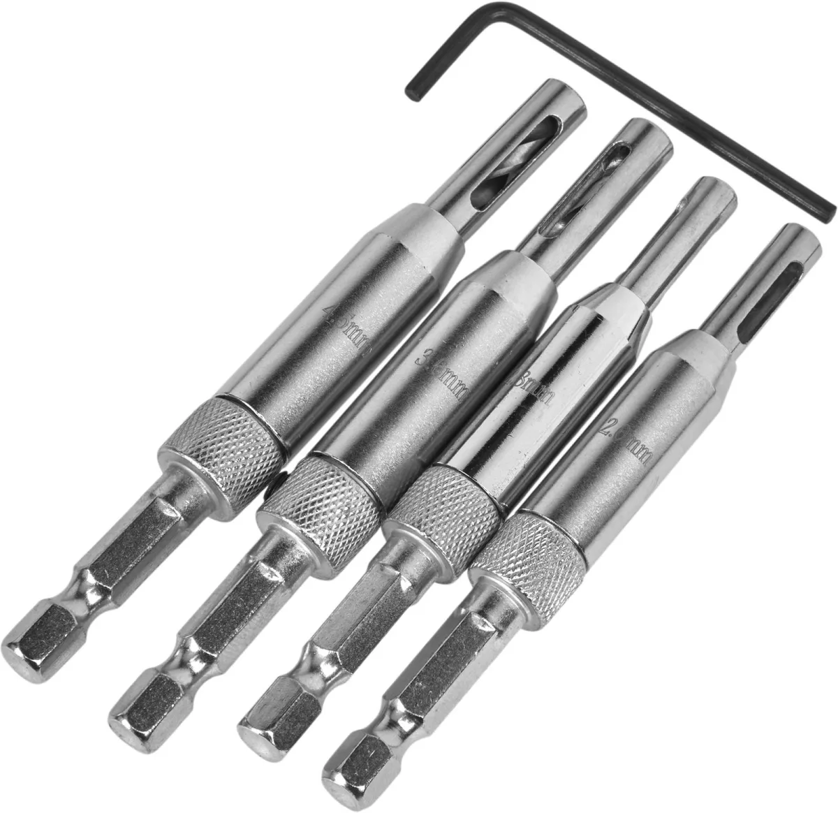 Centravimo grąžtų rinkinys KD11209 – 4 vnt. + šešiakampis raktas