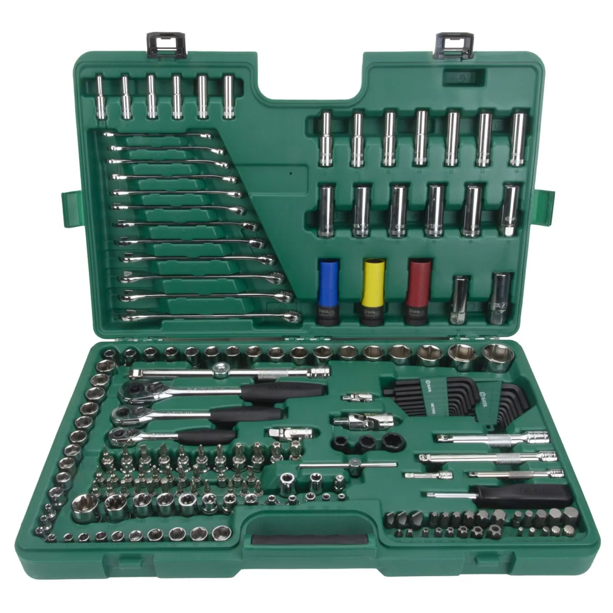 1/4'' + 3/8'' + 1/2'' Galvučių ir raktų rinkinys 190vnt. 6-kampės