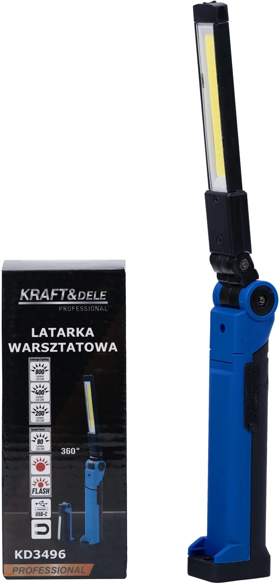 LED dirbtuvių žibintuvėlis USB-C 200/400/800 lm + įspėjamoji šviesa KD3496