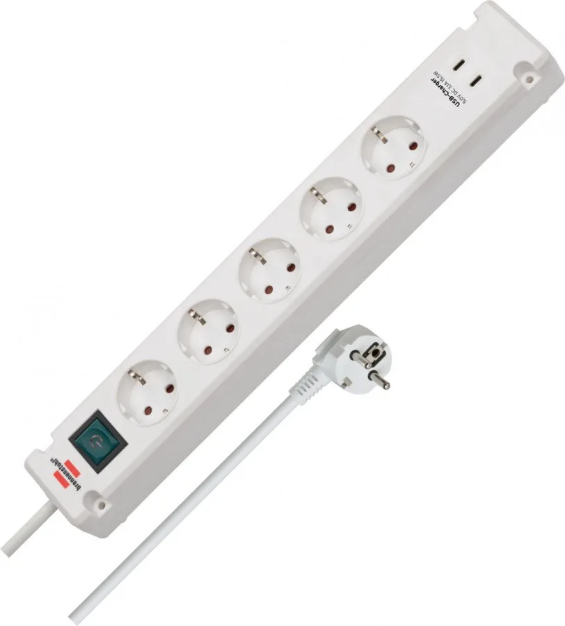 Bremounta 5-Way Power Strip with 2× USB-C, Switch, 3 m Cable black, Brennenstuhl